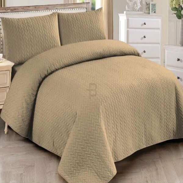 BEIGE BEDSPREAD SET - 3 PCS (PREMIUM)