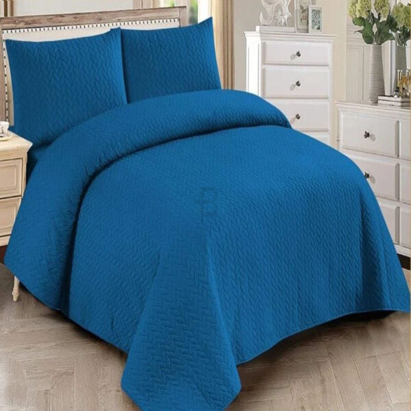 COBALT BLUE BEDSPREAD SET - 3 PCS (PREMIUM)