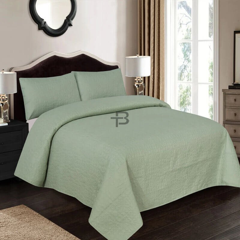 LIGHT GREEN BEDSPREAD SET - 3 PCS (PREMIUM)