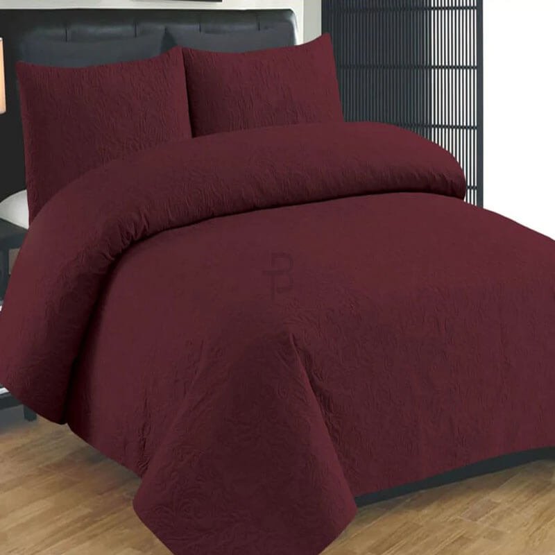 MAROON BEDSPREAD SET - 3 PCS (PREMIUM)