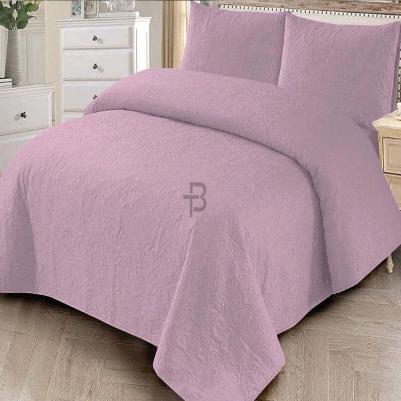 PINK PUCE BEDSPREAD SET - 3 PCS (PREMIUM)