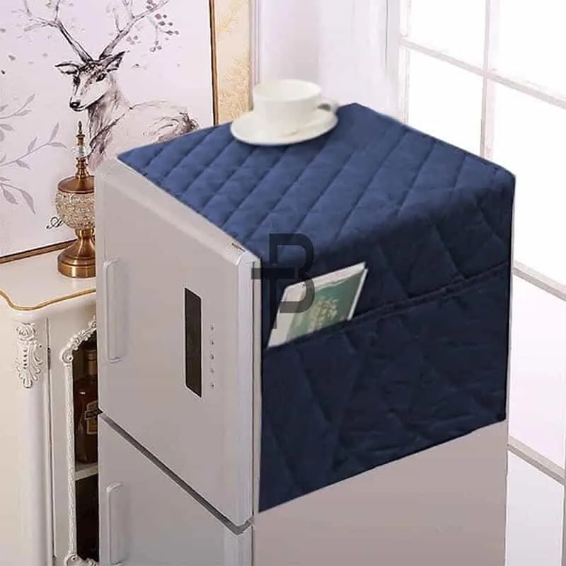 Blue Color Quilted Refrigerator Cover With Side Pockets