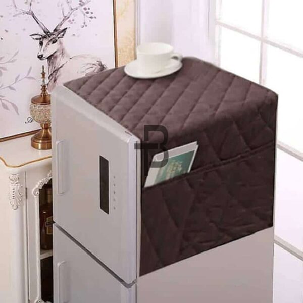 Dark Brown Color Quilted Refrigerator Cover With Side Pockets