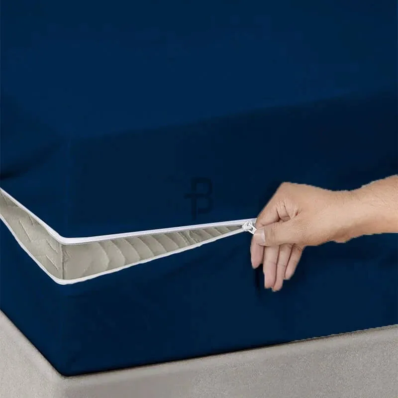 Blue Color 6 Side Waterproof Zipper Mattress Protector