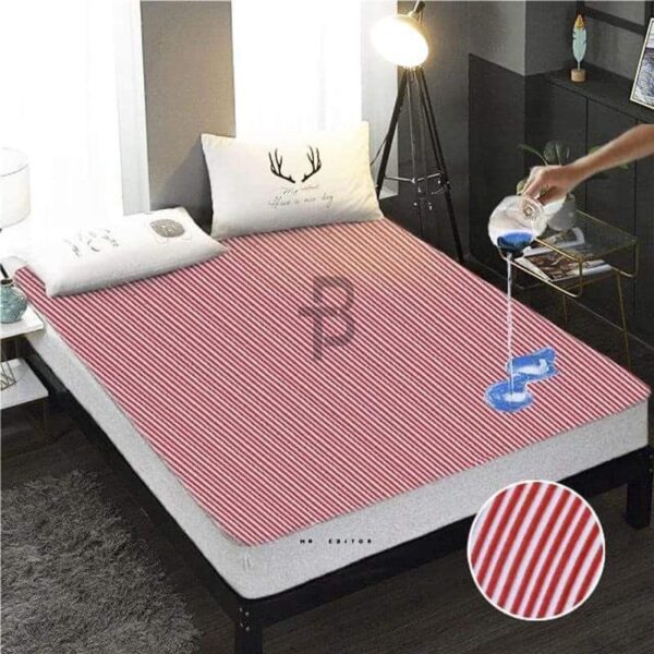 Terry Cotton Waterproof Mattress Cover - Red Stripe