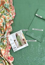 Green Dhanak 3PC Chikan Kari Embroidered - Image 3