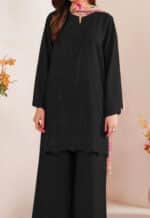 Black Dhanak 3PC Chikan Kari Embroidered - Image 2