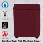 100% Waterproof Parachute (Double Machine) Twin Tub Washing Machine Cover - Maroon - Image 4