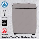 100% Waterproof Parachute (Double Machine) Twin Tub Washing Machine Cover - Grey - Image 3