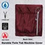 100% Waterproof Parachute (Double Machine) Twin Tub Washing Machine Cover - Maroon - Image 3