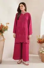 Pink Dhanak 3PC Chikan Kari Embroidered