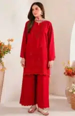 Red Dhanak 3PC Chikan Kari Embroidered