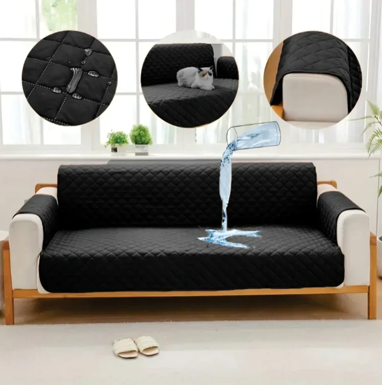 Waterproof Cotton Quilted Sofa Cover – Sofa Runners (Black)