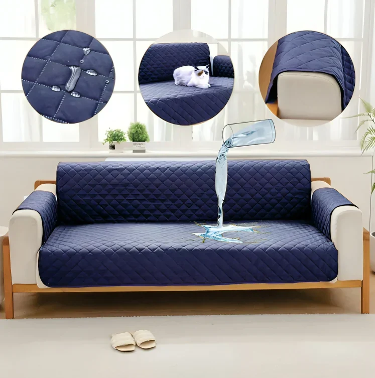 Waterproof Cotton Quilted Sofa Cover – Sofa Runners (Blue)