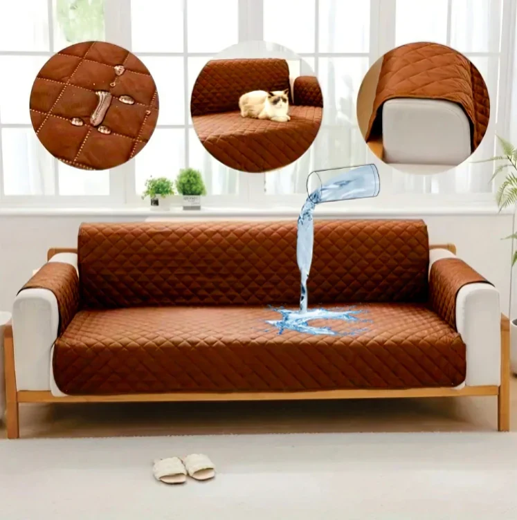 Waterproof Cotton Quilted Sofa Cover – Sofa Runners (Copper)