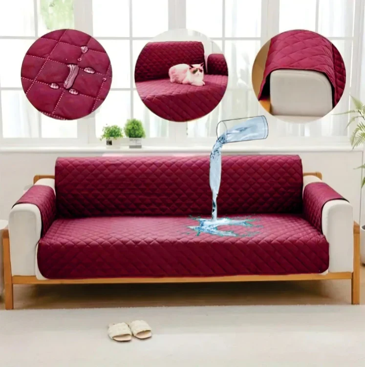 Waterproof Cotton Quilted Sofa Cover – Sofa Runners (Maroon)
