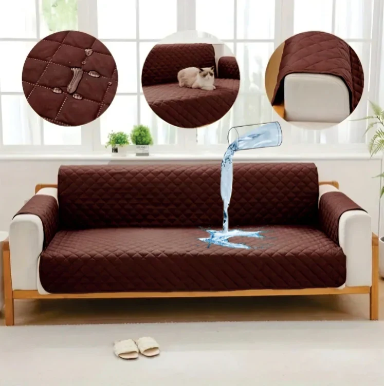 Waterproof Cotton Quilted Sofa Cover – Sofa Runners (Brown)